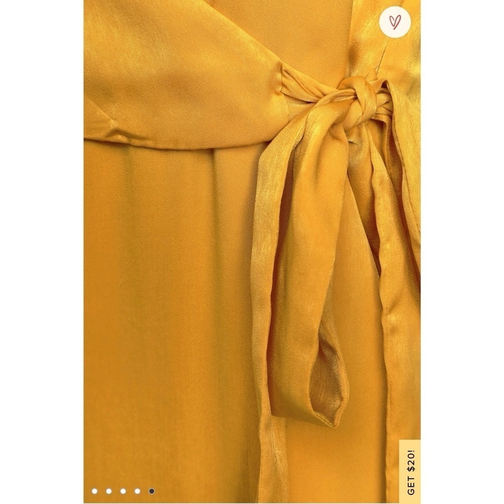 J.O.A. Yellow Mustard Satin Midi Wrap Dress​​​​ - Picture 4 of 8